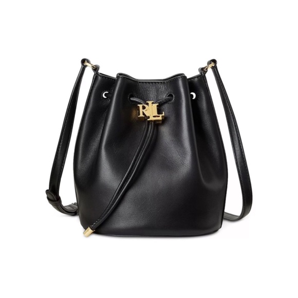 Lauren Ralph Lauren Handbags - Lauren Ralph Lauren Black Smooth Leather Medium Andie Drawstring Bag, New w/Tag